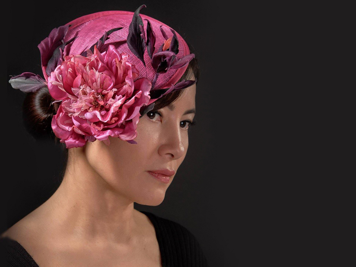 Raspberry peony fascinator