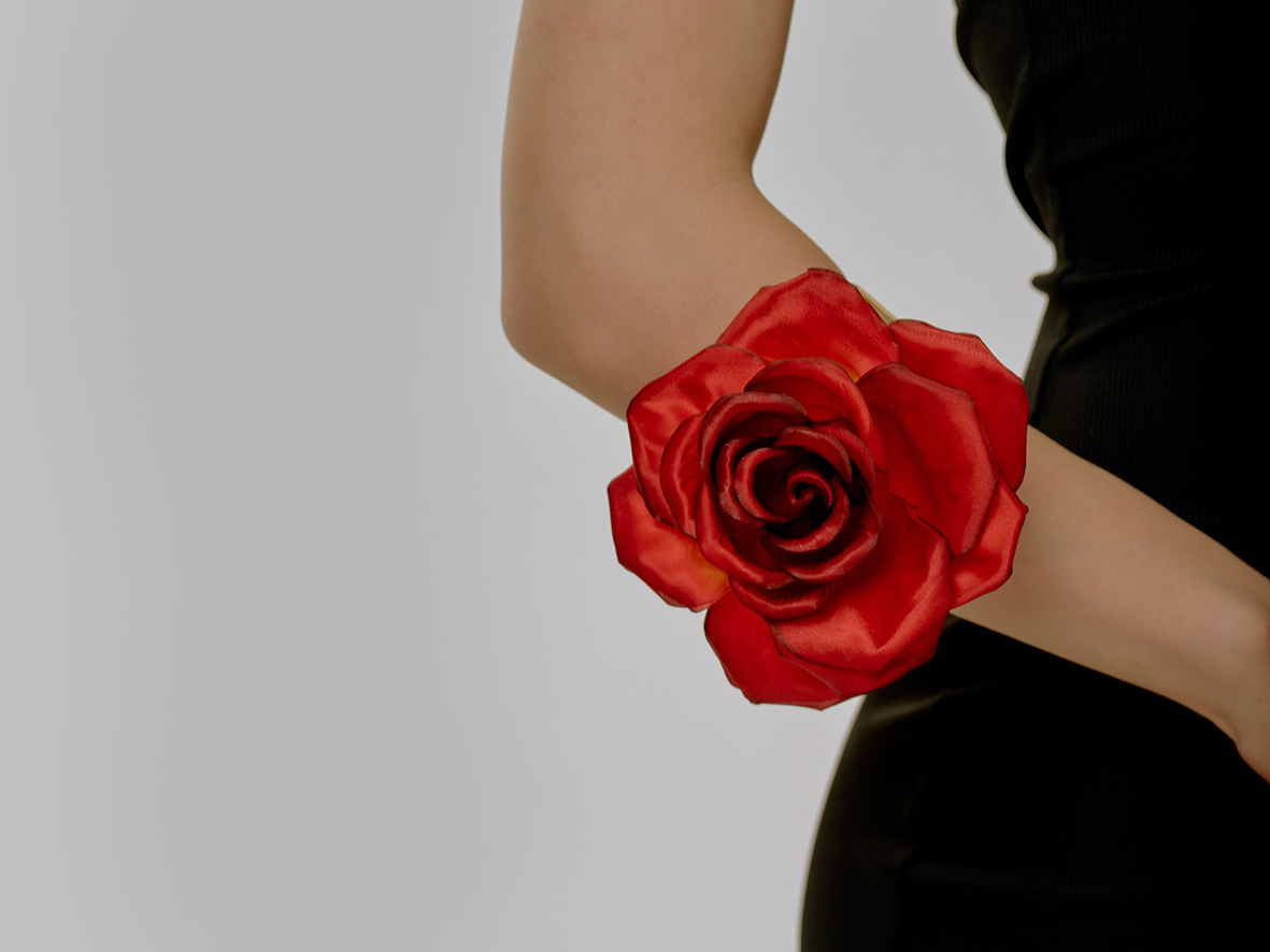 Scarlet rose made of crepe satin